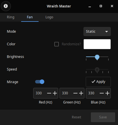 Shows a screenshot of the application on the Fan tab